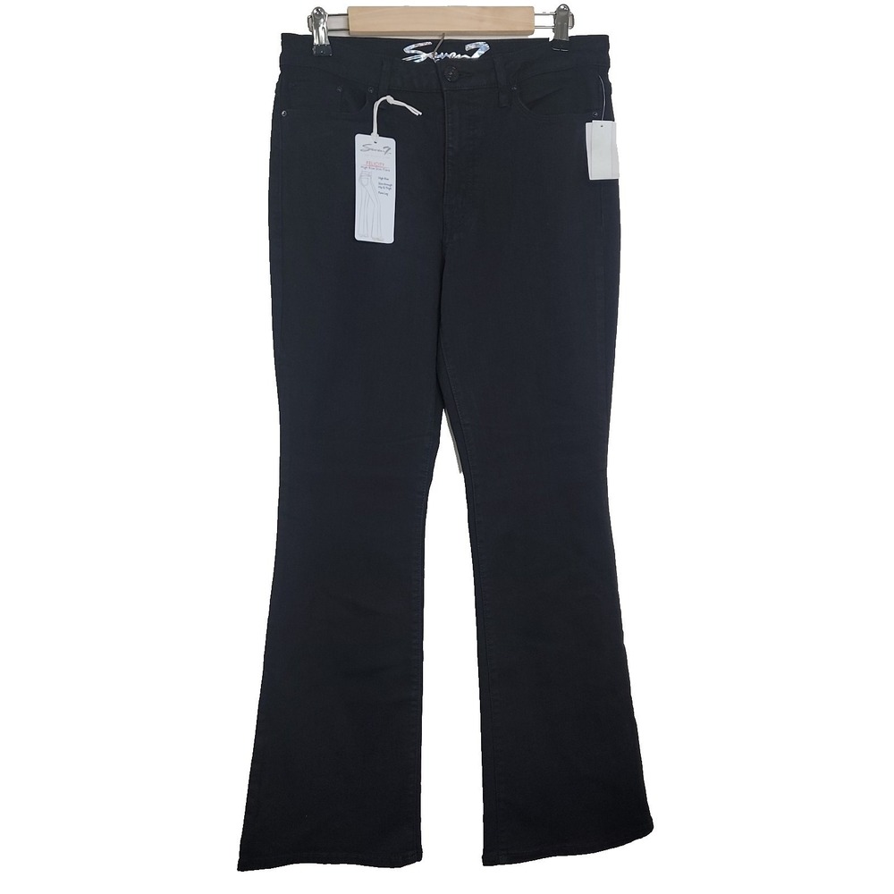 Seven7 Womens 10 Jeans High Rise Slim Flare Black Stretch Denim NWT